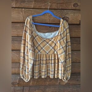 Sugar size 2x Yellow and White Plaid Blouse